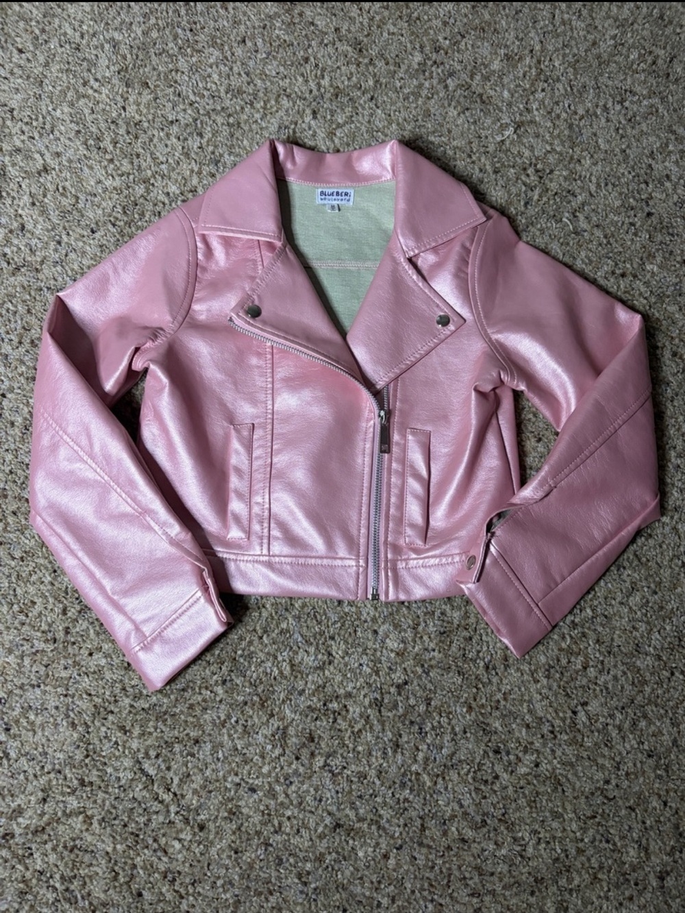 Blueberi Boulevard Girls Metallic Pink Faux Leather Moto Jacket Size M